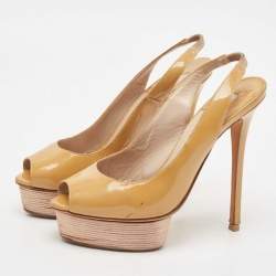 Le Silla Beige Patent Leather Slingback Platform Sandals Size 37