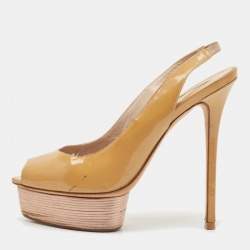 Le Silla Beige Patent Leather Slingback Platform Sandals Size 37