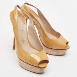 Le Silla Beige Patent Leather Slingback Platform Sandals Size 37