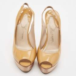 Le Silla Beige Patent Leather Slingback Platform Sandals Size 37