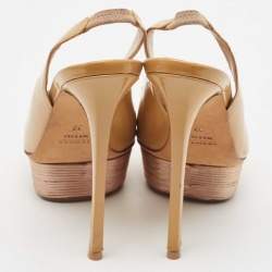 Le Silla Beige Patent Leather Slingback Platform Sandals Size 37