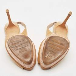 Le Silla Beige Patent Leather Slingback Platform Sandals Size 37