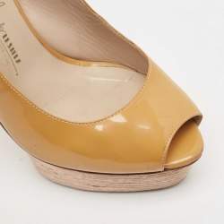 Le Silla Beige Patent Leather Slingback Platform Sandals Size 37