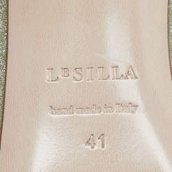 Le Silla Silver Glitter Canvas Crystal Embellished Block Heel Slide Sandals Size 41