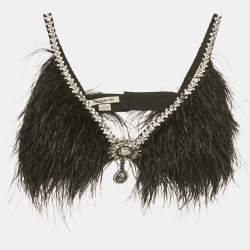 Pre Owned Le Thanh Hoa Black Crystal Embellished Feather Eva Crop Top XS