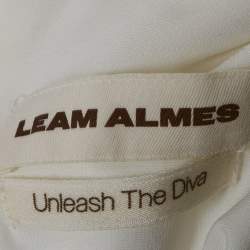 Pre Owned   Leam Almes White Velvet and Tulle Pearl Detail Draped Maxi Dress M