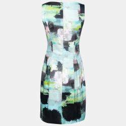 Lela Rose Multicolor Abstract Print Cotton Bateau Neck Sheath Dress S