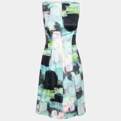 Lela Rose Multicolor Abstract Print Cotton Bateau Neck Sheath Dress S