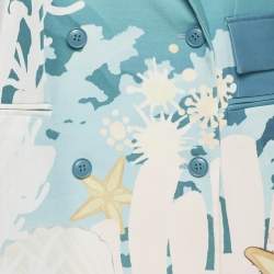 Pre Owned طقم ليو لين جاكيت وبنطلون كريب مطبوع أزرق / أخضر مقاس متوسط - ميديم