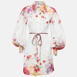 Pre Owned Leo Lin Multicolor Floral Print Linen Juliana Shirt Mini Dress S