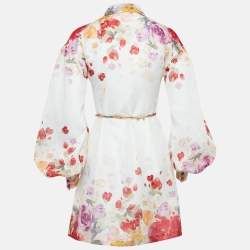 Pre Owned Leo Lin Multicolor Floral Print Linen Juliana Shirt Mini Dress S