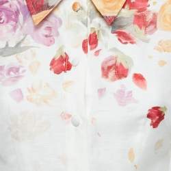 Pre Owned Leo Lin Multicolor Floral Print Linen Juliana Shirt Mini Dress S