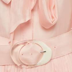 Pre Owned فستان ميدي ليو لين حرير مزيج أومبري وردي بتفاصيل ربطة عنق وحزام قماش ققاس صغير - سمول