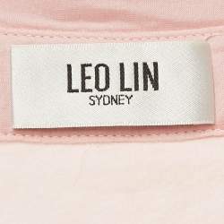 Pre Owned فستان ميدي ليو لين حرير مزيج أومبري وردي بتفاصيل ربطة عنق وحزام قماش ققاس صغير - سمول