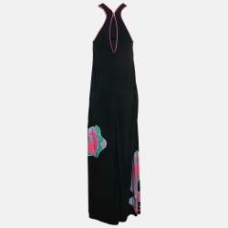 Pre Owned Leonard Paris Black Printed Silk Jersey Sleeveless Maxi Dress S