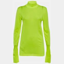 Pre Owned Les Reveries Neon Green Stretch Knit Turtleneck Sweatshirt L