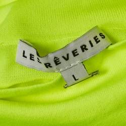 Pre Owned Les Reveries Neon Green Stretch Knit Turtleneck Sweatshirt L