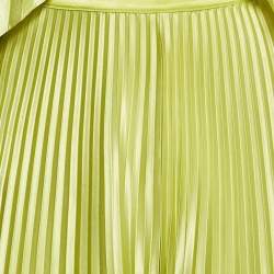 Pre Owned Li Dee Green Satin Pleated Biscous Top & Pants Set XS 