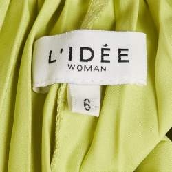 Pre Owned Li Dee Green Satin Pleated Biscous Top & Pants Set XS 