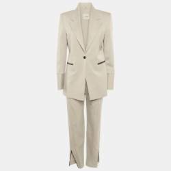 مملوكة مسبقًا Lili Blanc Beige Crepe Leather Trim Pants Suits M