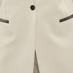 Pre Owned Lili Blanc Beige Crepe Leather Trim Pants Suits M