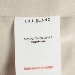 Pre Owned Lili Blanc Beige Crepe Leather Trim Pants Suits M