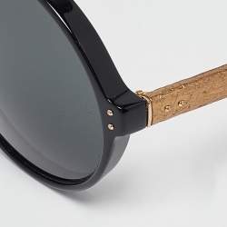 Pre Owned Linda Farrow Black/Gold LFL/67/18 Round Sunglasses