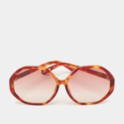 Pre Owned نظارة شمسية ليندا فاروا بنية على شكل كبير الحجم بقرون السلحفاةրման