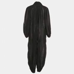 Pre Owned Lisa Marie Fernandez Black Organic Linen Belted Sheer Jumpsuit M