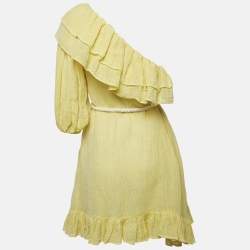 Pre Owned Lisa Marie Fernandez Yellow Gauze Linen Belted Mini Dress S