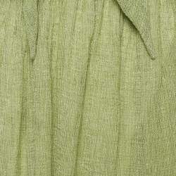 Pre Owned Lisa Marie Fernandez Green Textured Linen Wrap Top and Skirt Set M