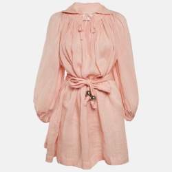 Pre Owned Lisa Marie Fernandez Light Orange Linen Puff Sleeve Mini Dress S