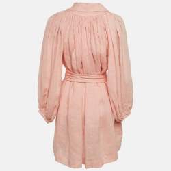 Pre Owned Lisa Marie Fernandez Light Orange Linen Puff Sleeve Mini Dress S