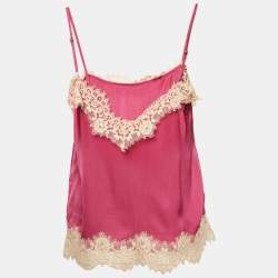 Pre Owned Liu Jo Pink Satin Lace Trim Cami Top S