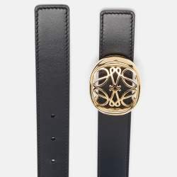 Pre Owned Loewe Black/Brown Leather Anagram Reversible Belt 80CM