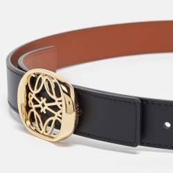 Pre Owned Loewe Black/Brown Leather Anagram Reversible Belt 80CM