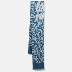 Loewe Blue Print Cotton and Cashmere Fringed Scarf
