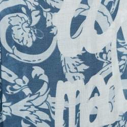 Loewe Blue Print Cotton and Cashmere Fringed Scarf