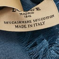 Loewe Blue Print Cotton and Cashmere Fringed Scarf
