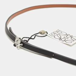 Pre Owned Loewe Black/Brown Leather Anagram Slim Waist Belt 95CM