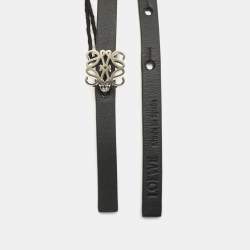 Pre Owned Loewe Black/Brown Leather Anagram Slim Waist Belt 95CM