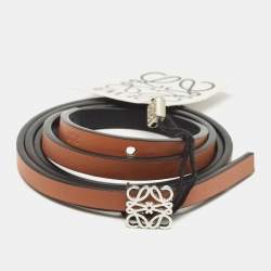 Pre Owned Loewe Black/Brown Leather Anagram Slim Waist Belt 95CM