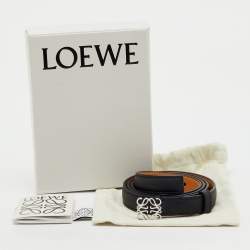 Pre Owned Loewe Black Leather Anagram Slim Waist Belt 95CM