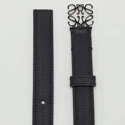 Pre Owned Loewe Black Leather Anagram Slim Waist Belt 95CM