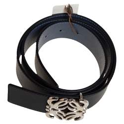 Pre Owned Loewe Black/Blue Leather Anagram Reversible Buckle Belt 95 CM