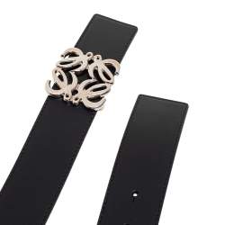 Pre Owned Loewe Black/Blue Leather Anagram Reversible Buckle Belt 95 CM