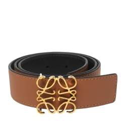 Pre Owned Loewe Tan/Black Leather Anagram Buckle Reversible Belt 75CM