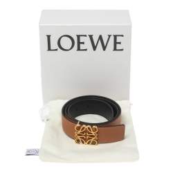 Pre Owned Loewe Tan/Black Leather Anagram Buckle Reversible Belt 75CM