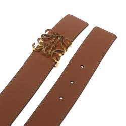 Pre Owned Loewe Tan/Black Leather Anagram Buckle Reversible Belt 75CM