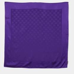 Pre Owned Loewe Purple Anagram Jacquard Silk Scarf